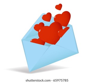Cartoon vector opened envelope with red valentine heart
