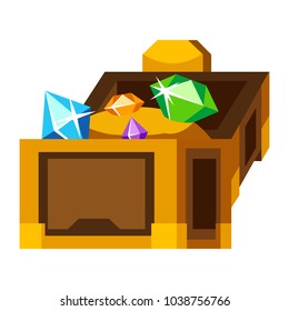 Cartoon vector opened wooden chest withe treasure