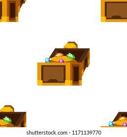 Cartoon vector opened wooden chest seamless pattern