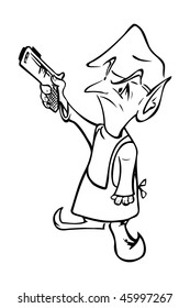 cartoon vector outline illustration angry elf gun