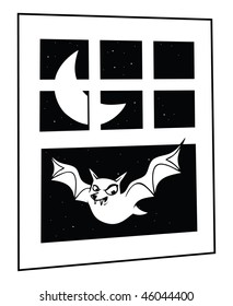 cartoon vector outline illustration bat window