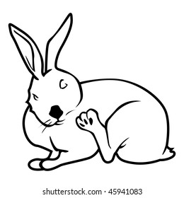 cartoon vector outline illustration bunny scratching