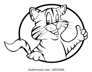 cartoon vector outline illustration of a cat thumbs up