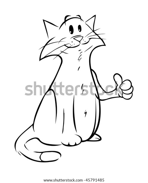 Cartoon Vector Outline Illustration Cat Thumbs Stock Vector (Royalty ...