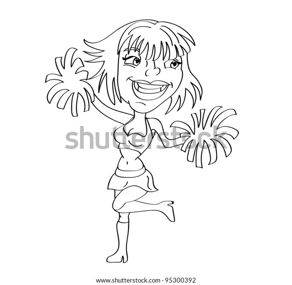 Cartoon Vector Outline Illustration Cheerleader Pom Stock Vector (Royalty Free) 95300392