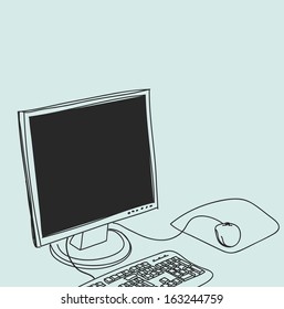 cartoon vector outline illustration computer 