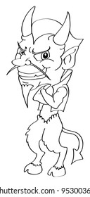 cartoon vector outline illustration of a devil standing