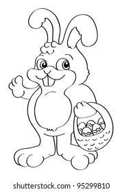 cartoon vector outline illustration of an Easter bunny basket