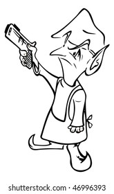 cartoon vector outline illustration elf gun