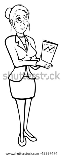 Cartoon Vector Outline Illustration Female Secretary Stock Vector ...