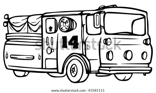 Cartoon Vector Outline Illustration Fire Engine Stock Vector (Royalty ...