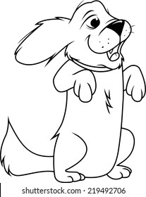 cartoon vector outline illustration of a fluffy dog standing