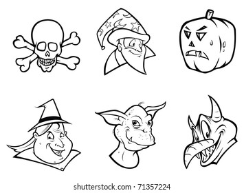 cartoon vector outline illustration Halloween collection