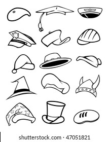 cartoon vector outline illustration hats caps collection
