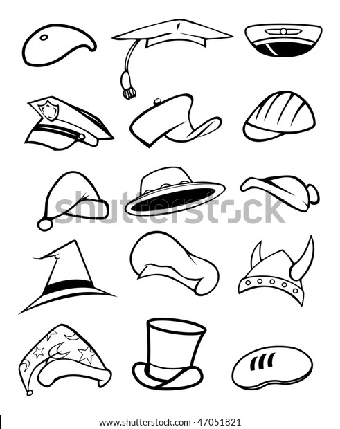 Cartoon Vector Outline Illustration Hats Caps Stock Vector (Royalty ...