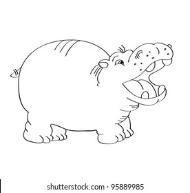 Cartoon Vector Outline Illustration Of A Hippo