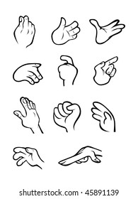 cartoon vector outline illustration human hand poses