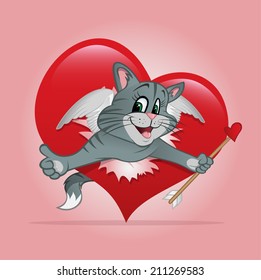 cartoon vector outline illustration of a kitten Valentines