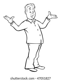 cartoon vector outline illustration man shrugging shoulders