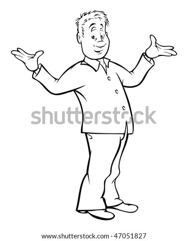 cartoon vector outline illustration man shrugging shoulders