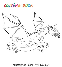 cartoon vector outline illustration medieval dragon. coloring book