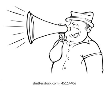 Cartoon Vector Outline Illustration Megaphone Man Stock Vector (Royalty ...