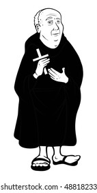 cartoon vector outline illustration monk cross
