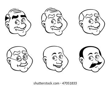 cartoon vector outline illustration old man faces