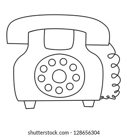cartoon vector outline illustration telephone ringing old-fashioned with receiver, isolated