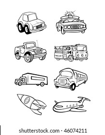 cartoon vector outline illustration transportation collection