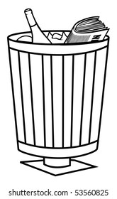 cartoon vector outline illustration trash bin