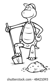 cartoon vector outline illustration turtle shoveler