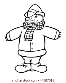 cartoon vector outline illustration winter boy