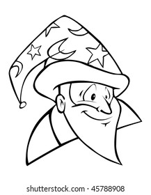 cartoon vector outline illustration wizard head