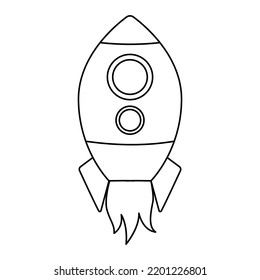 Cartoon vector outline rocket ship. Line illustration for childish coloring book