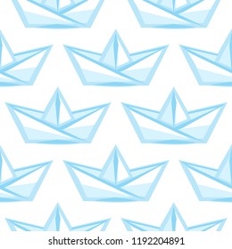 Cartoon vector paper boat seamless pattern