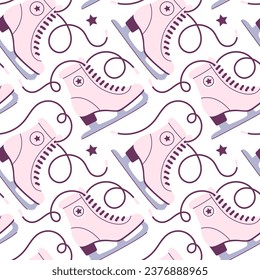 Cartoon vector pattern of white skates with stars on white background