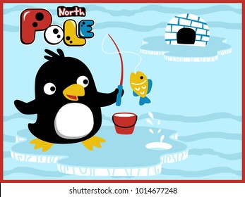 Cartoon vector of penguins fishing in north pole