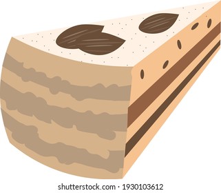 Vector De Caricatura Pieza De Alimento De Ilustración De Pastel De Almendra - Postre De Café Luminoso Y Sabroso