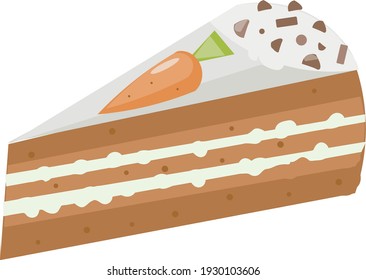 Cartoon Vektor Stück Karottenkuchen Illustration Essen - Helles und leckeres Café Dessert