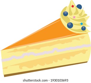 Cartoon Vector Piece Of Mango Cake Illustration Food - Bright And Tasty Cafe Dessert