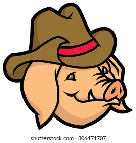 cartoon vector pig with cowboy hat 