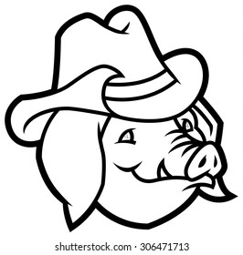 cartoon vector pig with cowboy hat 