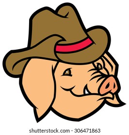 cartoon vector pig with cowboy hat 