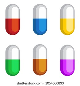 Cartoon vector pills of different colors