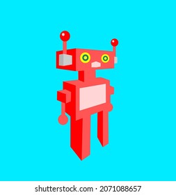 Cartoon, Vektorrosa, Science-Fiction-Roboter einzeln auf türkisem Hintergrund.