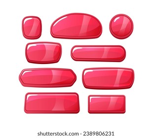 Cartoon vector pink set of game buttons and frames different forms. Isolated elements collection for user ui interface. Options and selection glossy boards, panel settings