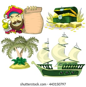 Cartoon vector pirate object for game and animation, game design asset