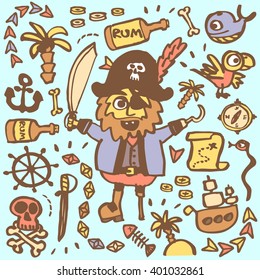 Cartoon vector pirate set