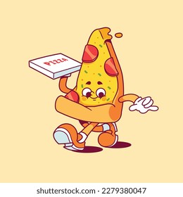 Cartoon vector pizza mascot design retro cartoon illustration